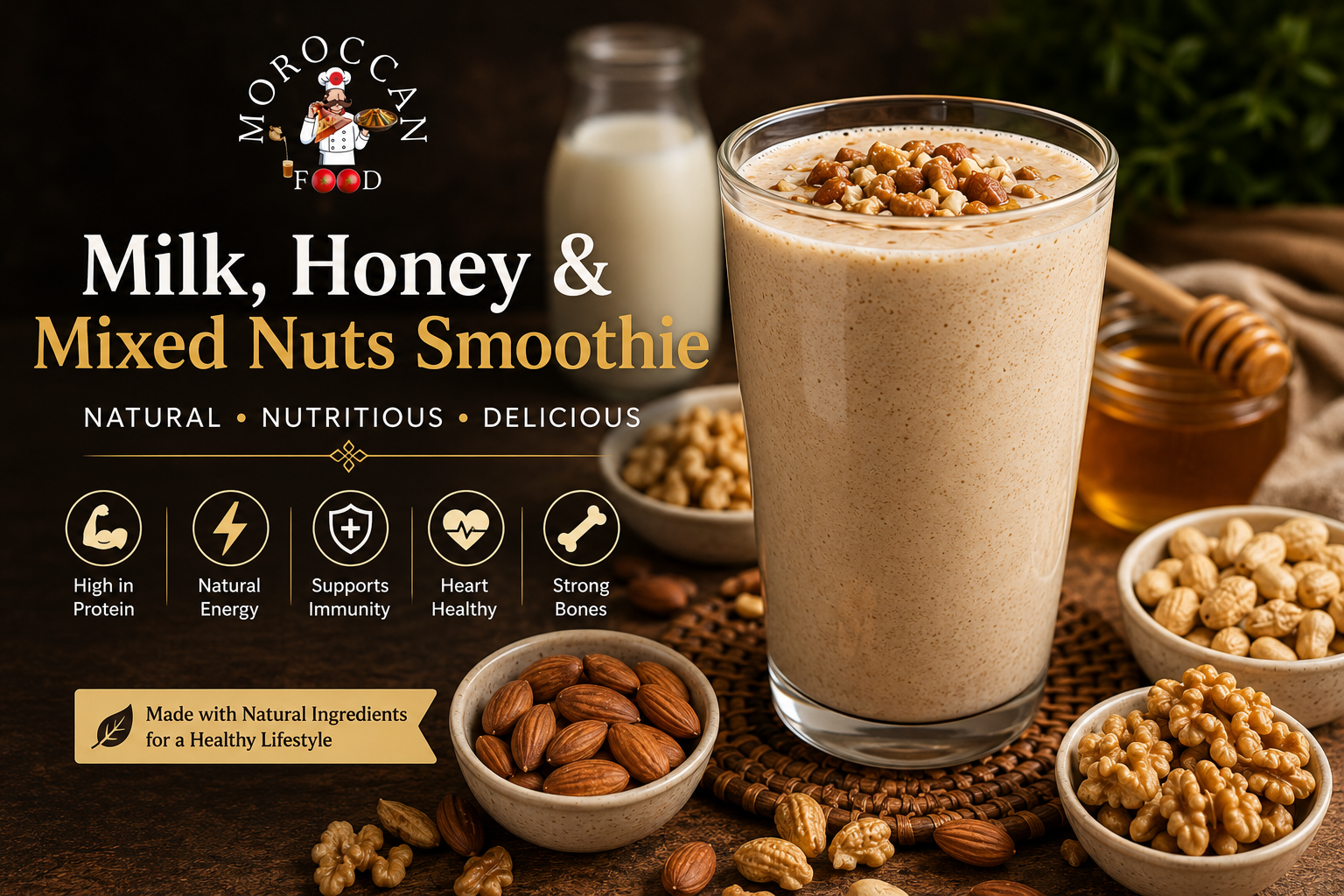 Milk juice, natural honey and nuts: