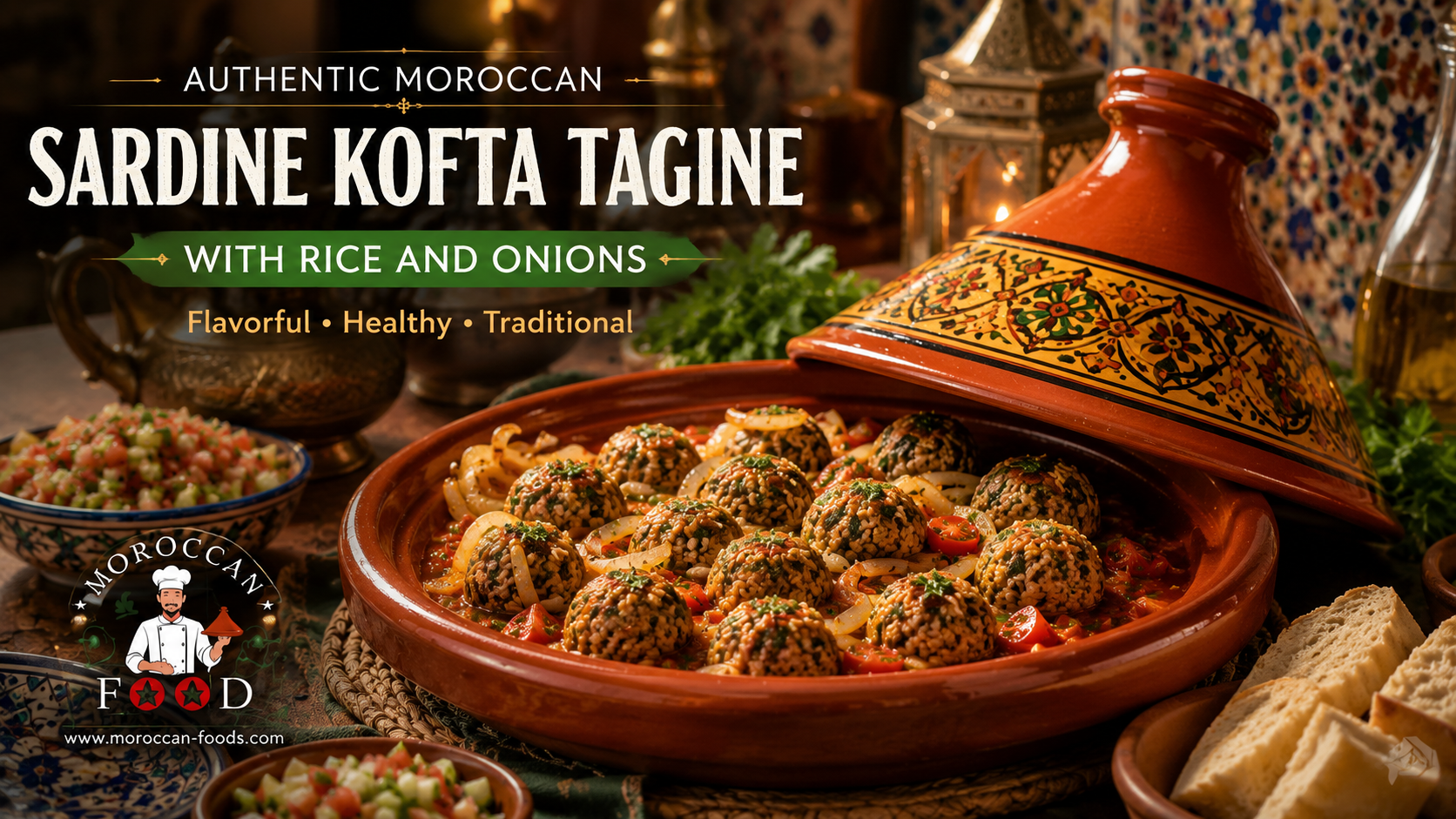 Moroccan Sardine Kofta Tagine with Rice and Onions