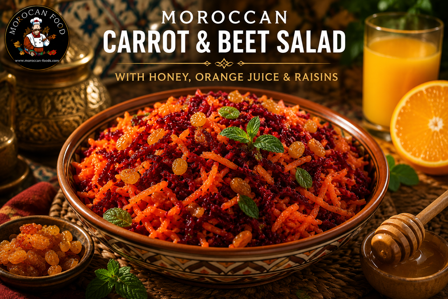 Boiled Carrot & Beet Salad with Honey, Orange Juice & Raisins
