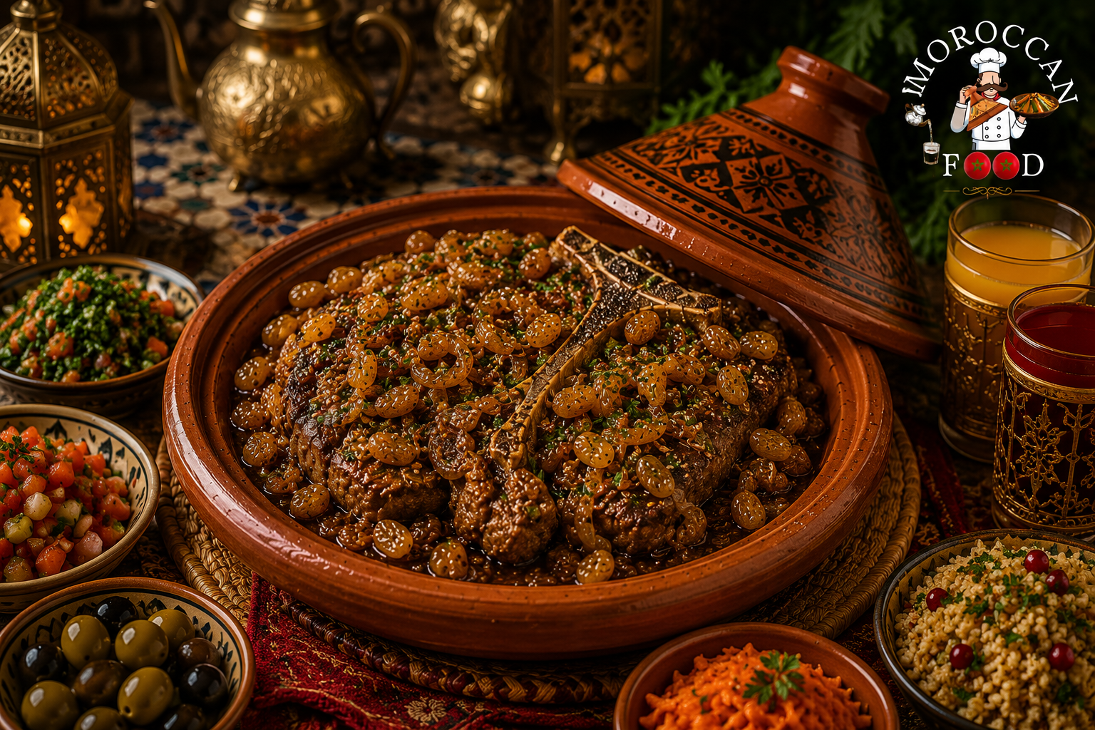 Moroccan T-Bone Steak Tagine with Caramelized Onions & Raisins