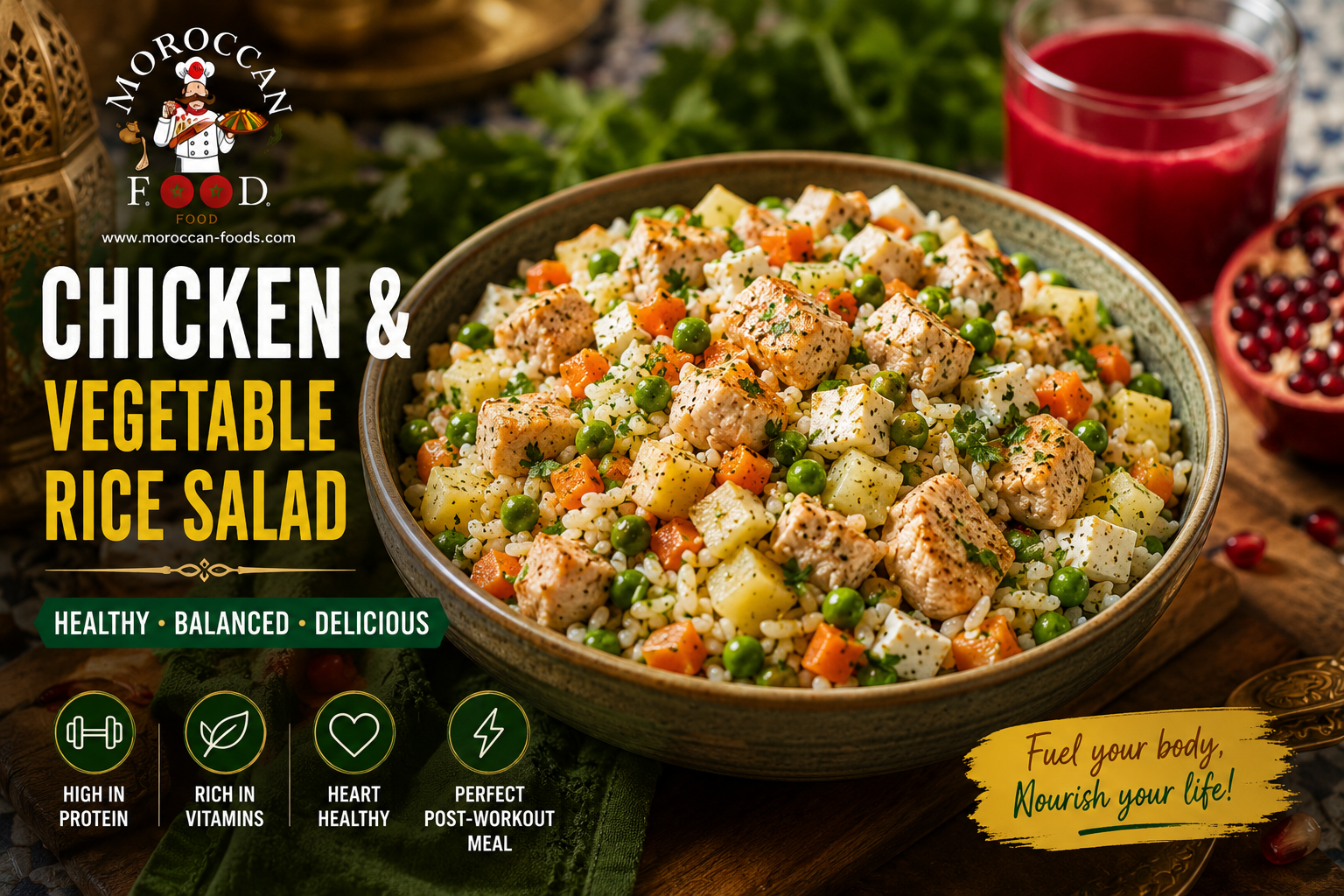 Chicken Breast, Potato, Peas, Carrot & Rice Salad