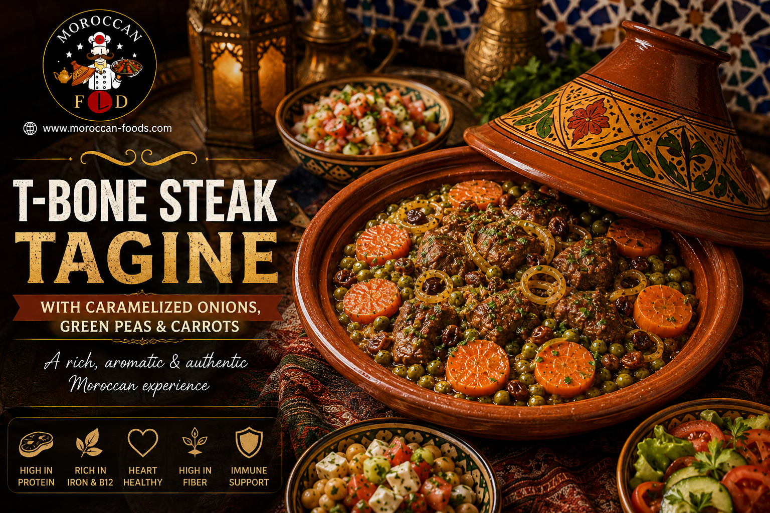 Moroccan Beef Tri-Tip Tagine with Onions, Green Peas and Carrots