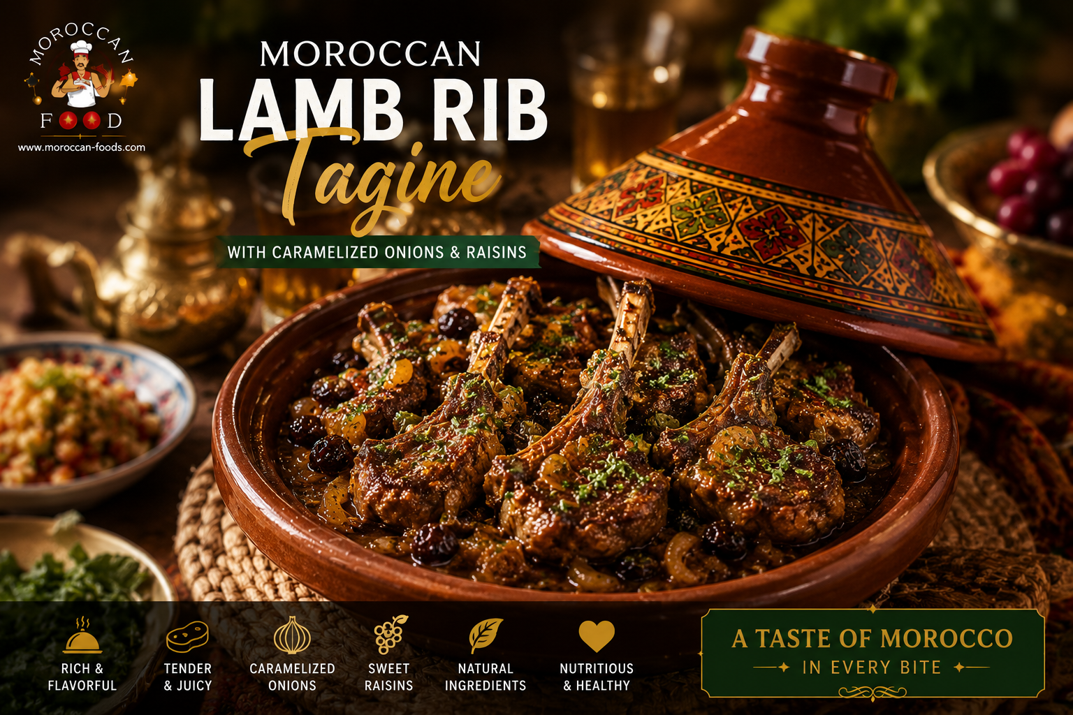 Moroccan Lamb Rib Tagine with Caramelized Onions and Raisins