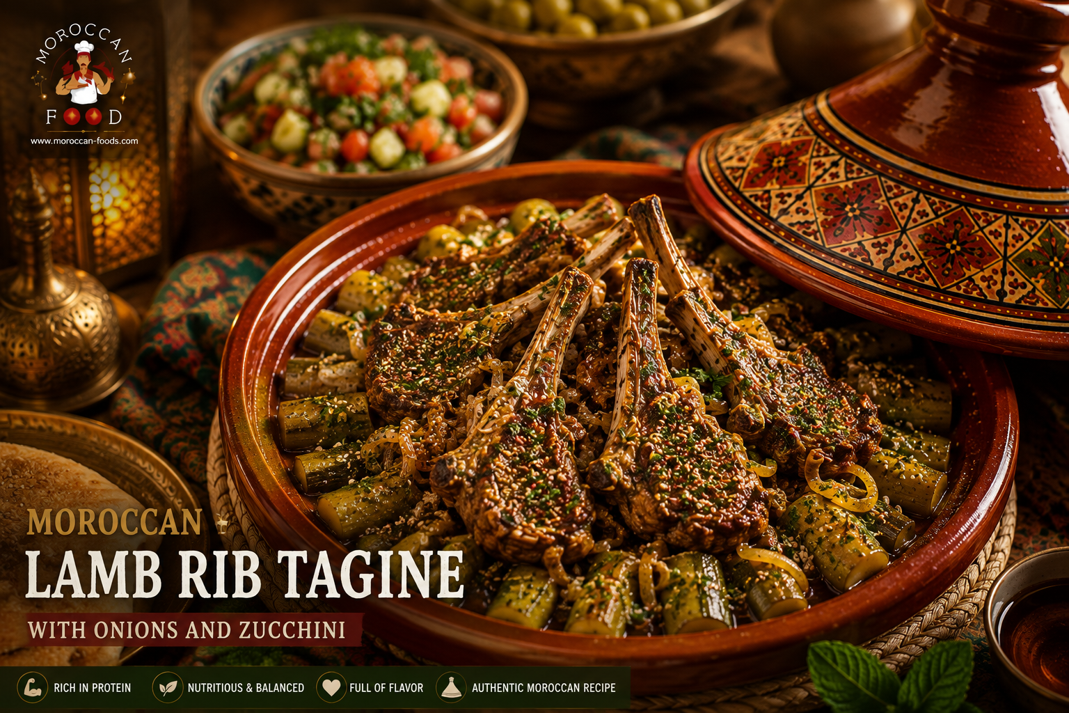 Moroccan Lamb Rib Tagine with Onions and Zucchini