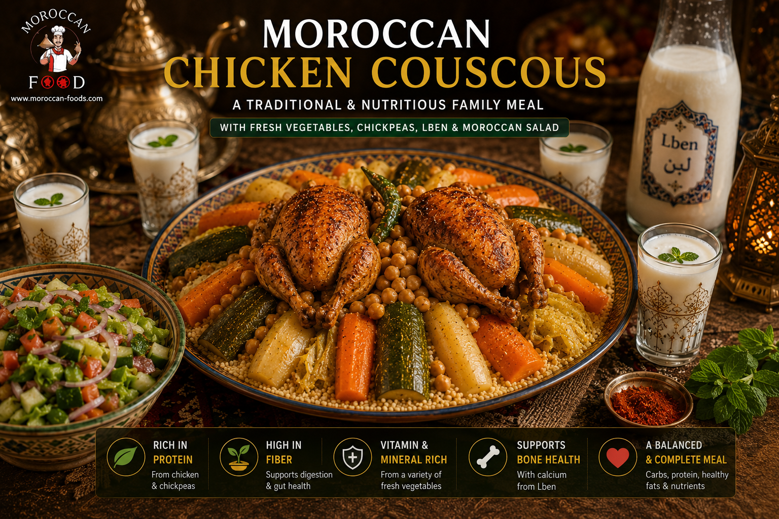 Authentic Moroccan Couscous with Chicken and Vegetables