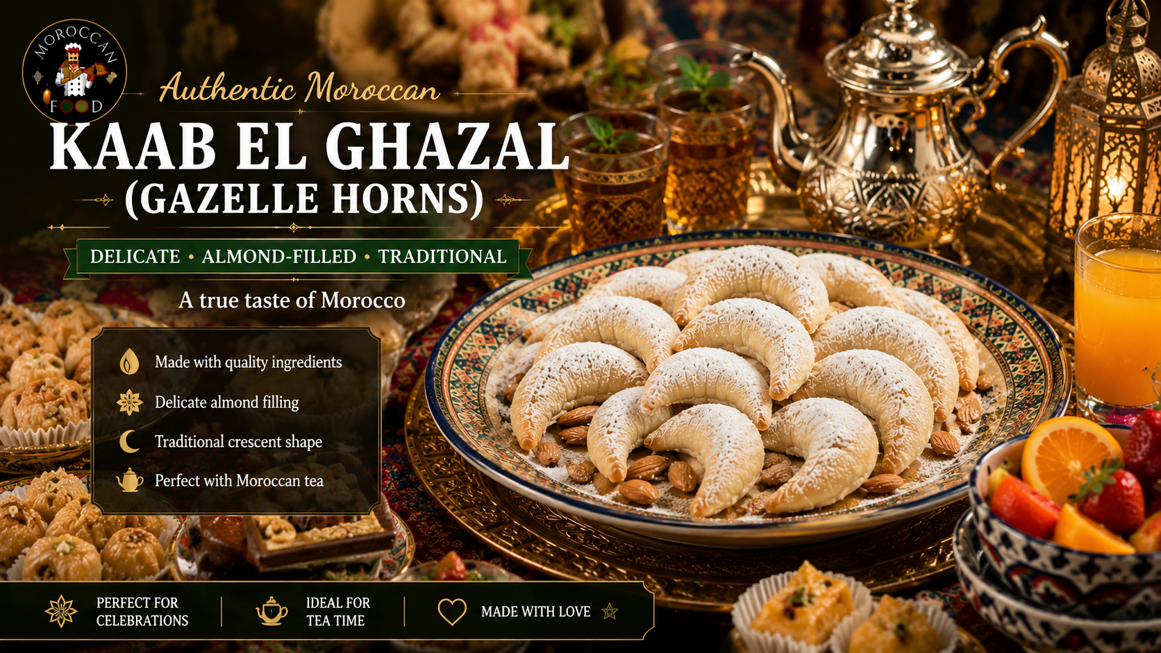 Moroccan Kaab el Ghazal (Gazelle Horns) | Traditional Almond Cookies