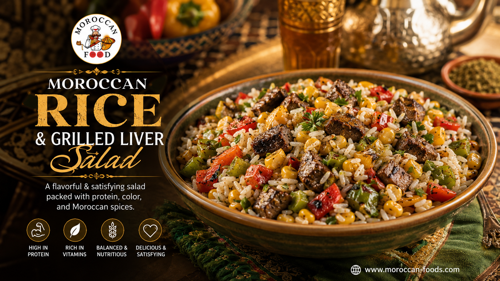 Moroccan Rice & Grilled Liver Salad with Roasted Peppers