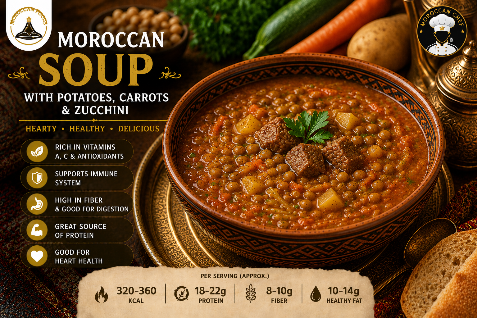 Traditional Moroccan Harira recipe with vegetables