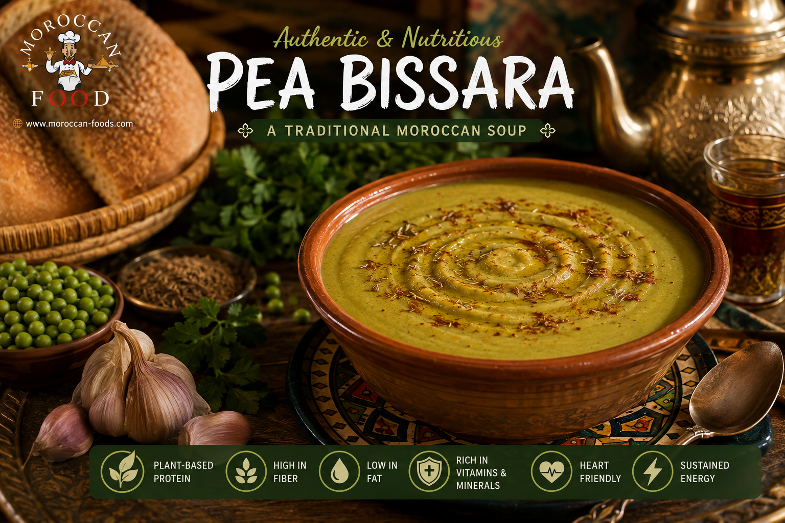 Moroccan Pea Bissara Recipe (Traditional Dried Green Pea Soup)