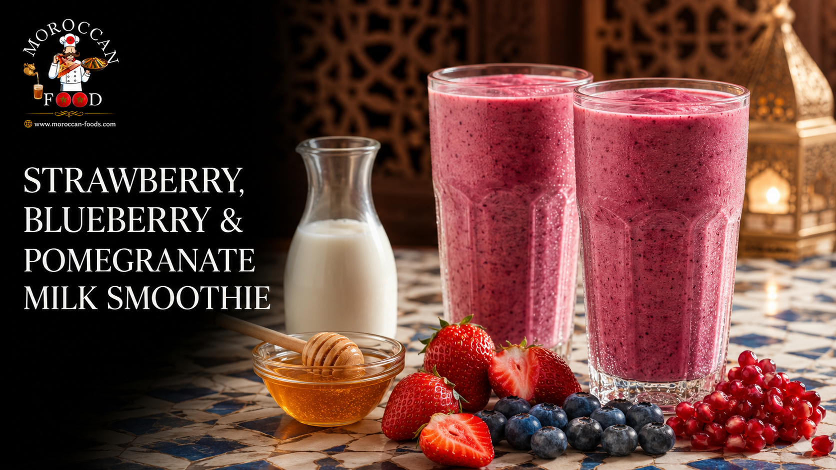 Strawberry, Blueberry and Pomegranate Milk Smoothie Recipe