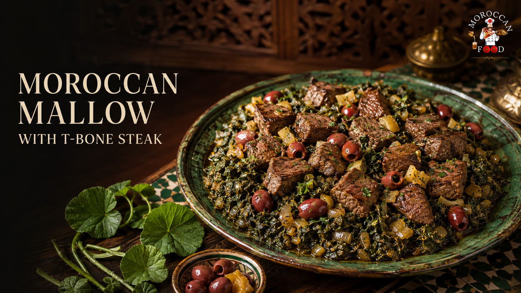 Moroccan Mallow with T-Bone Steak, Preserved Lemon and Red Olives