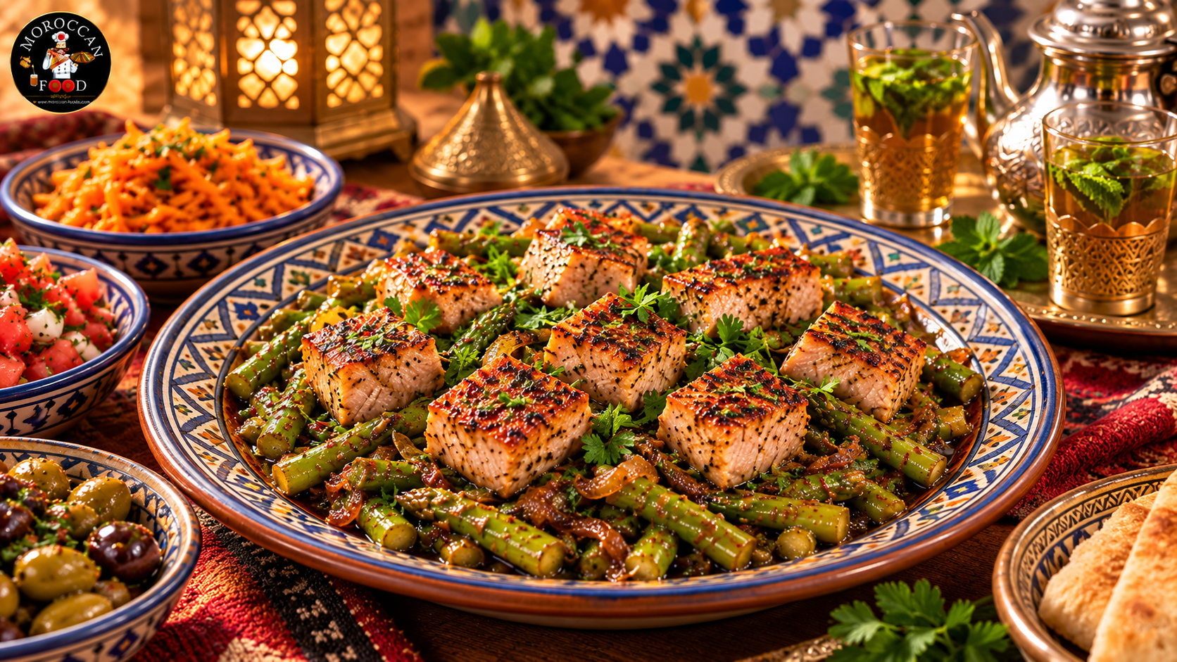 Moroccan Sautéed Asparagus with Tuna Cubes