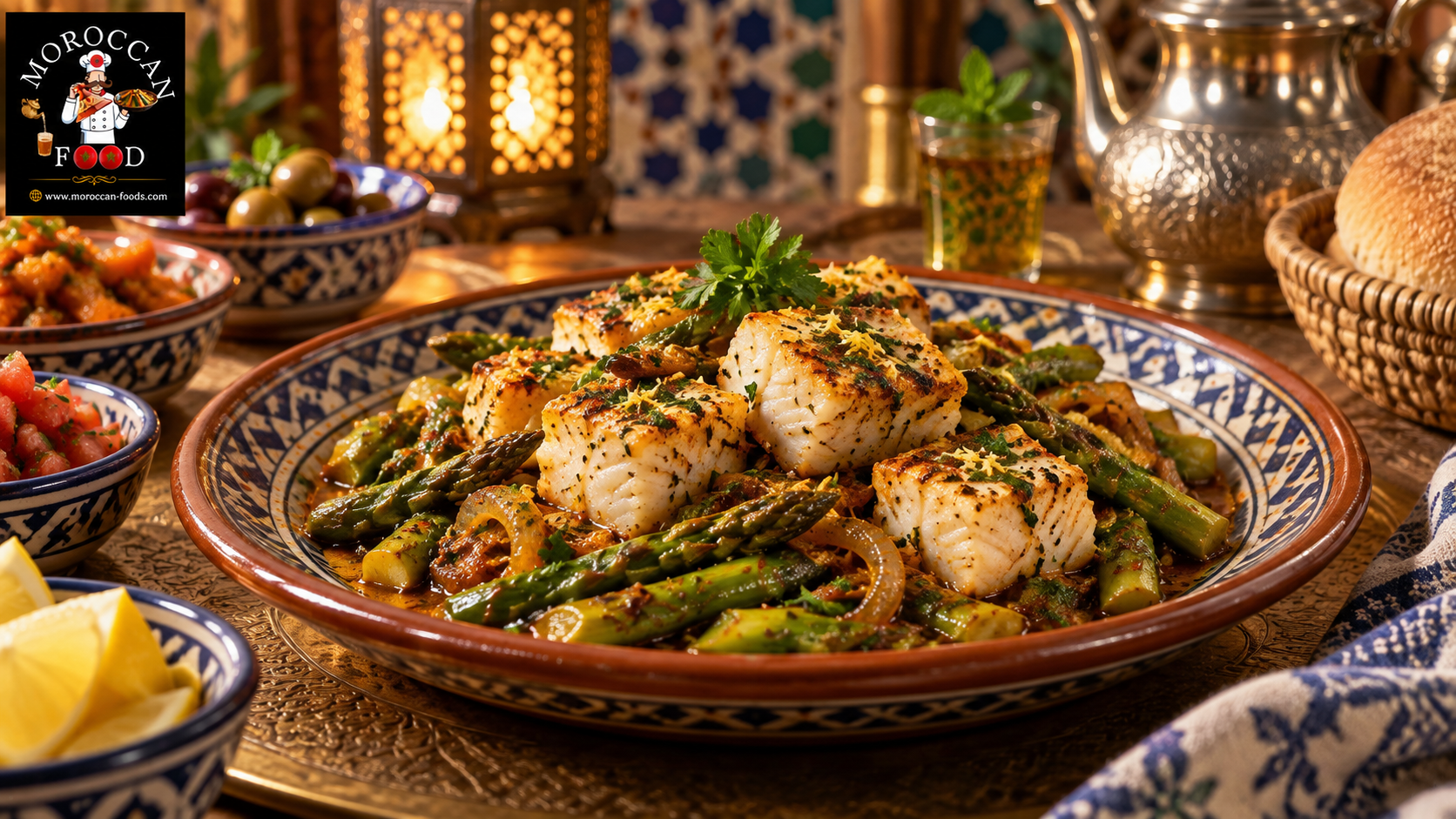 Moroccan Sautéed Asparagus with Hake Cubes