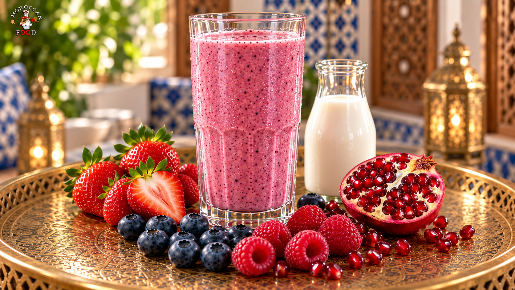 Strawberry, Blueberry, Raspberry and Pomegranate Milk Smoothie