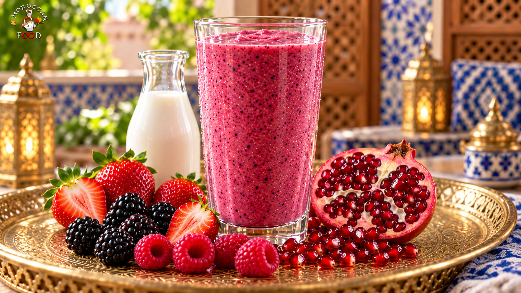 Strawberry, Blackberry, Raspberry and Pomegranate Milk Smoothie