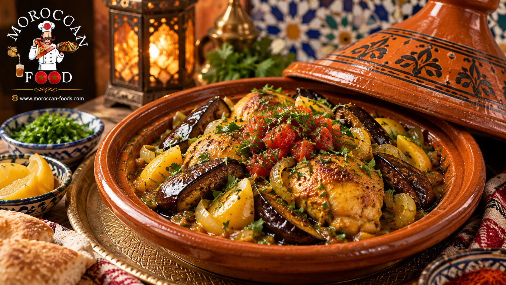 Moroccan Chicken Tagine with Eggplant, Onions and Preserved Lemon