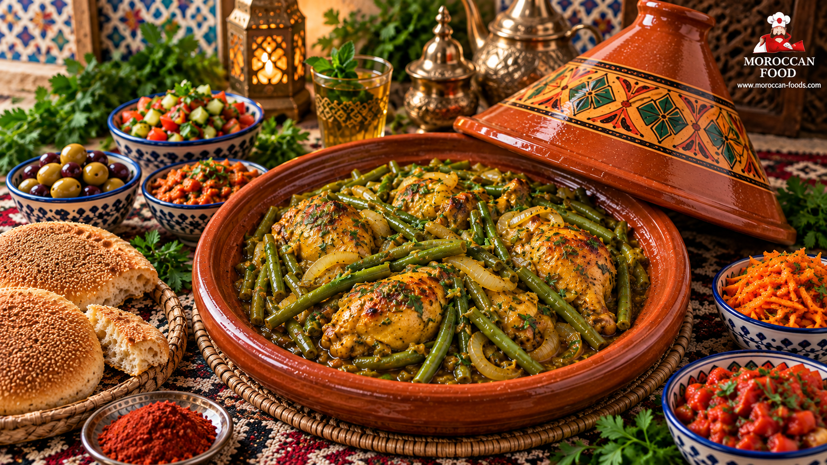 Moroccan Chicken Tagine with Onions and Green Beans