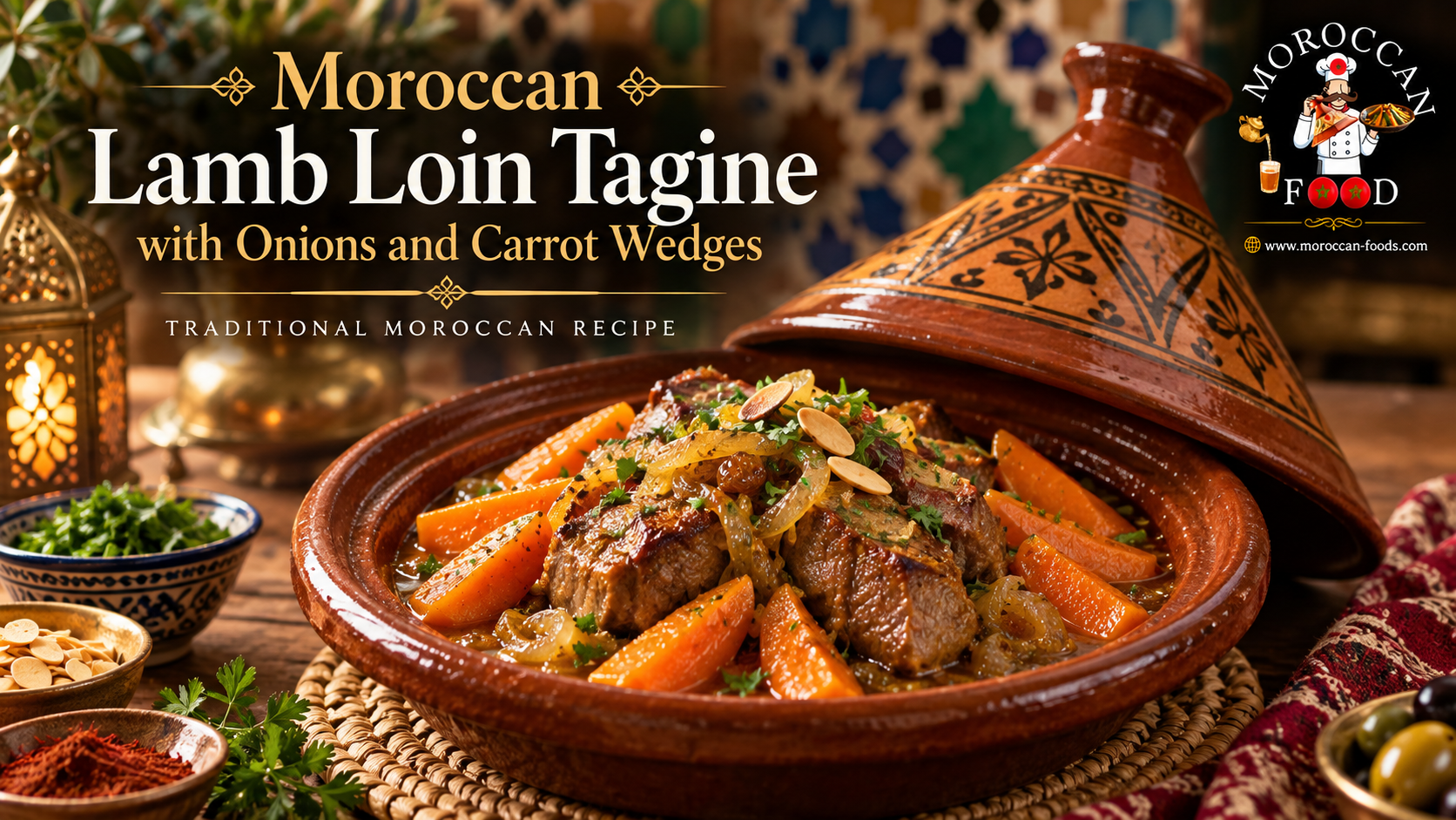Moroccan Lamb Loin Tagine with Onions and Carrot Wedges